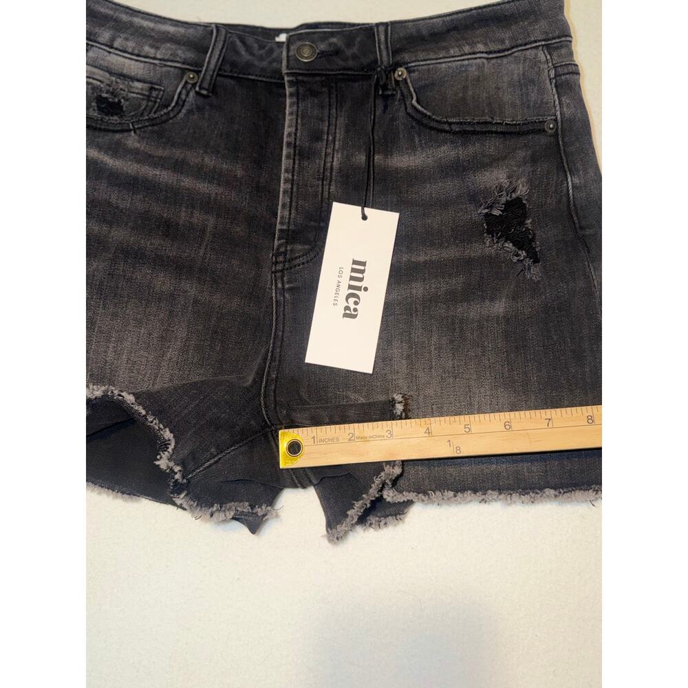 Mica Los Angeles New distressed button zipper black raw frayed hem jeans shorts - Picture 6 of 16